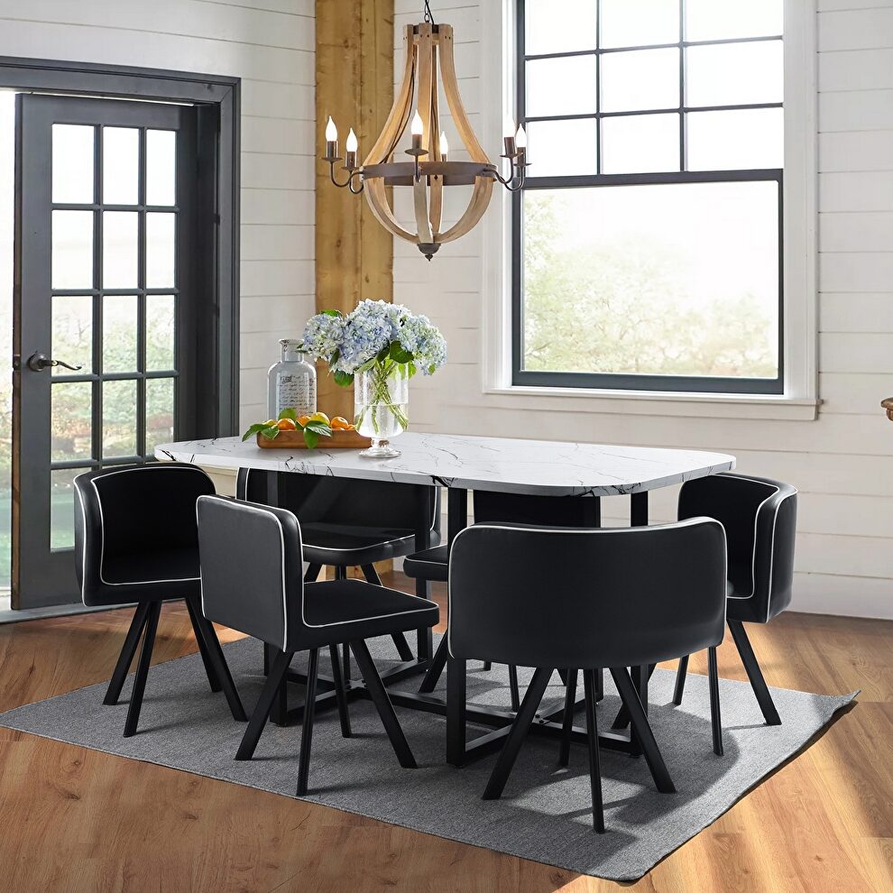 7-piece dining set: marble table top and 6 chairs by La Spezia