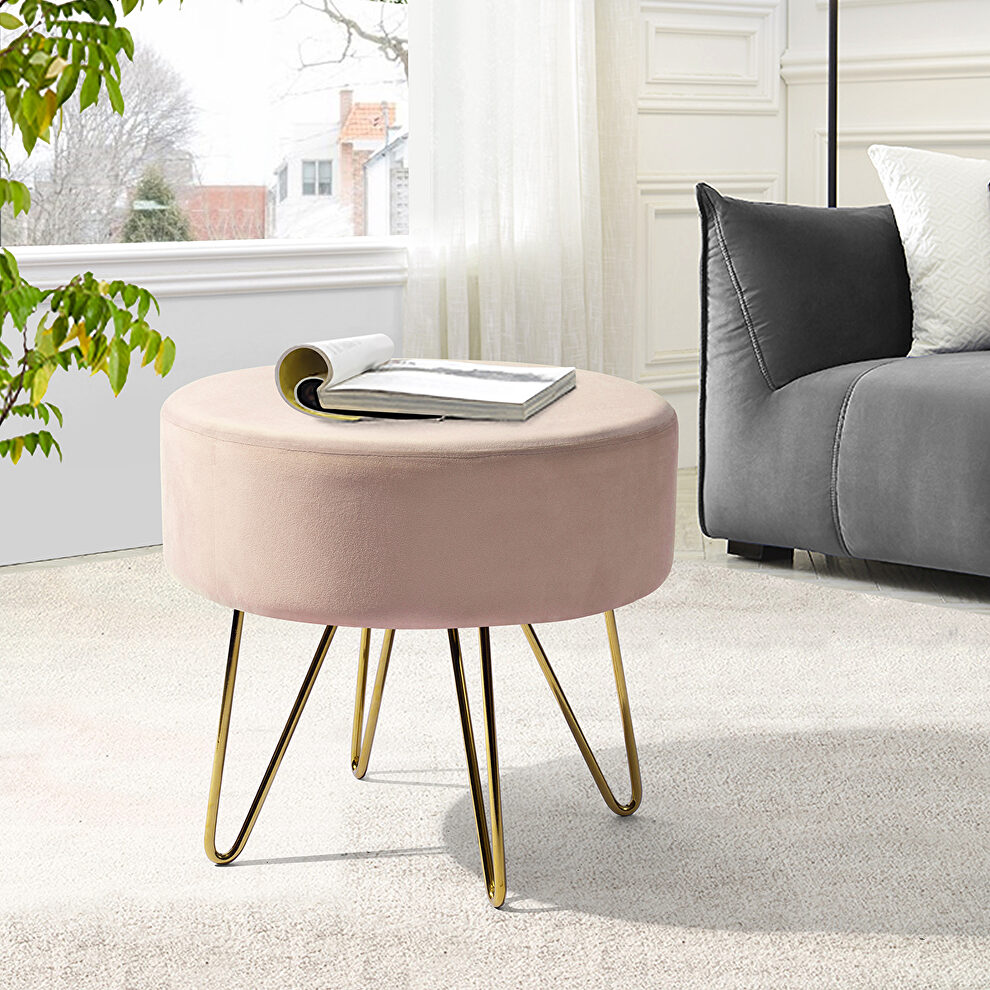 Pink and gold decorative round shaped ottoman with metal legs by La Spezia