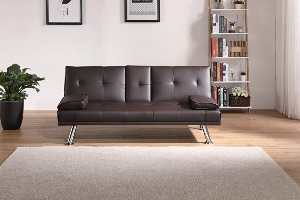 Brown leather multifunctional double folding sofa bed for office with coffee table by La Spezia