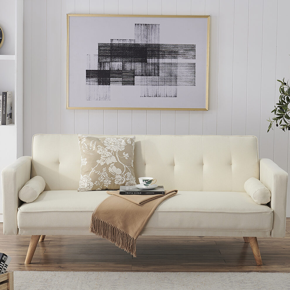 Beige linen double corner folding sofa bed by La Spezia