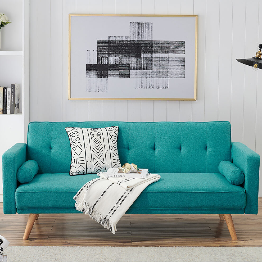 Retro blue linen double corner folding sofa bed by La Spezia