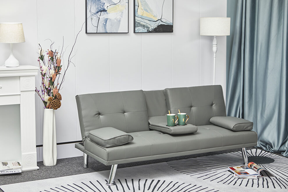 Gray leather multifunctional double folding sofa bed for office with coffee table by La Spezia