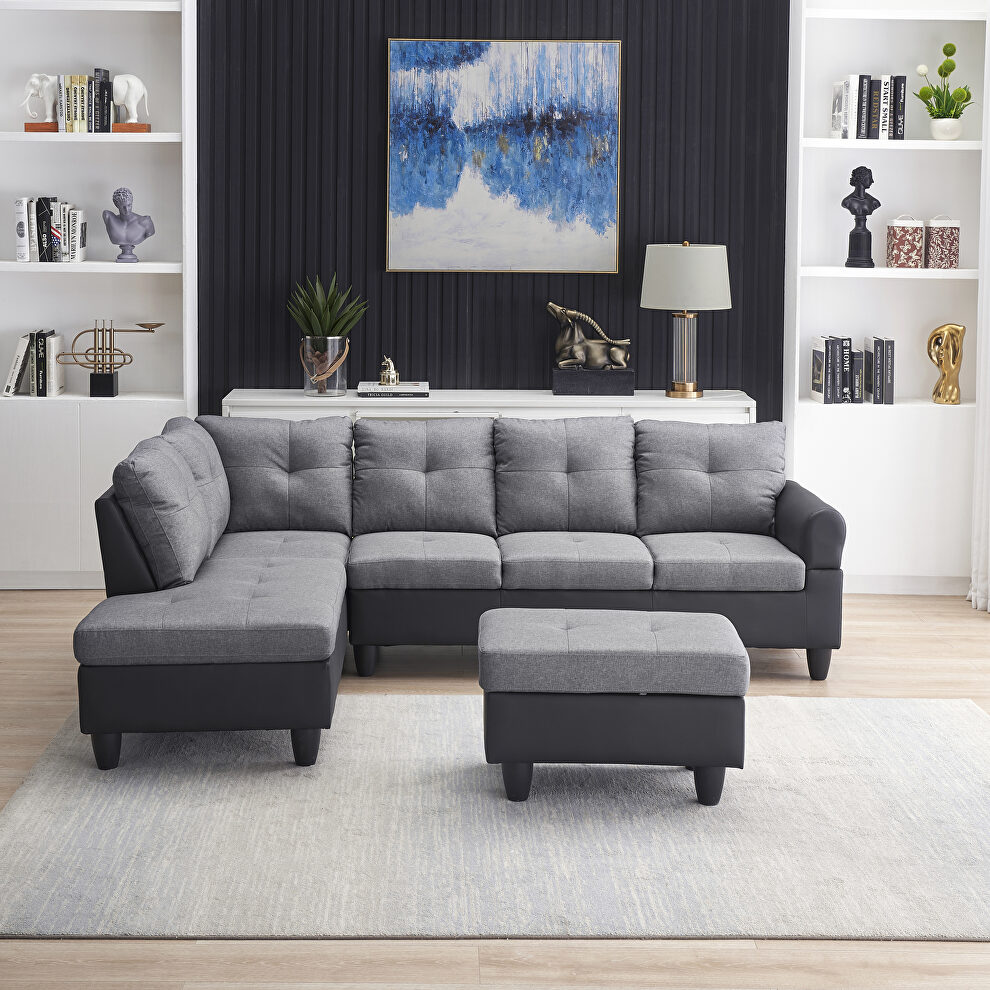 Modern l-shaped corner sofa left chaise longue with coffee table and storage chesman by La Spezia
