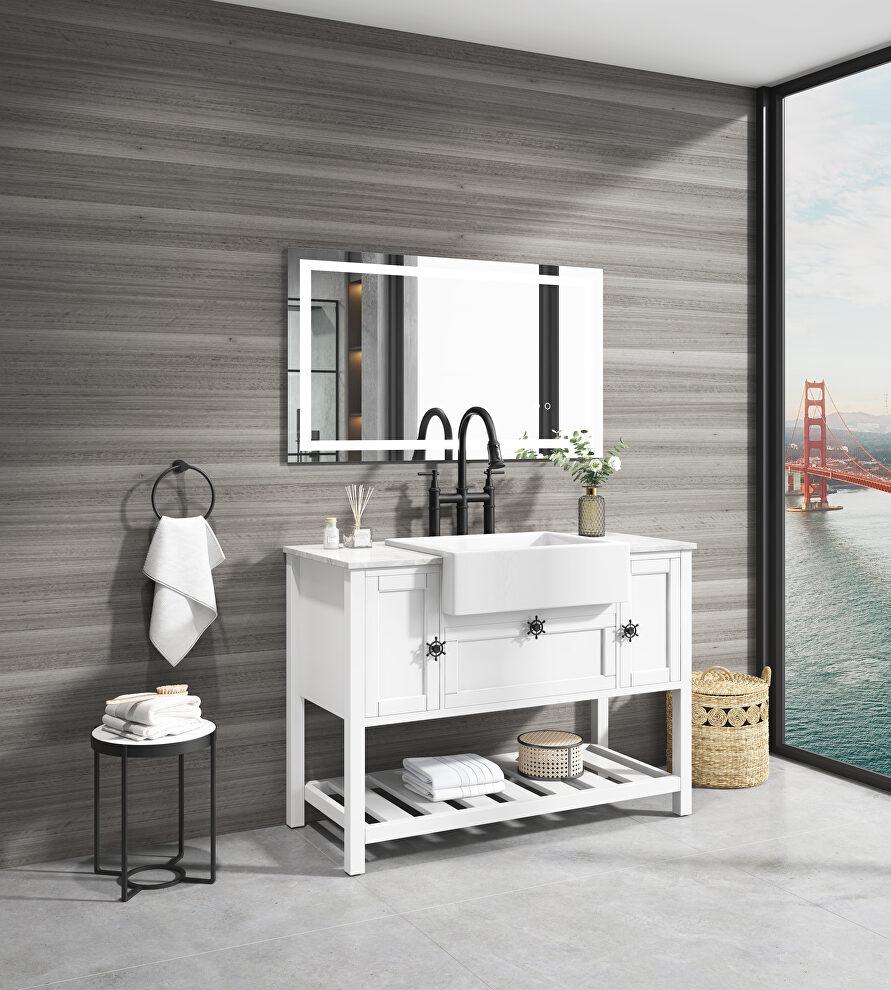 Single bathroom vanity set in white/ black by La Spezia