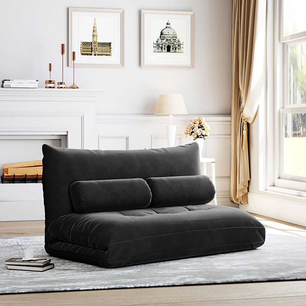 Black fabric adjustable folding futon lounge sofa by La Spezia
