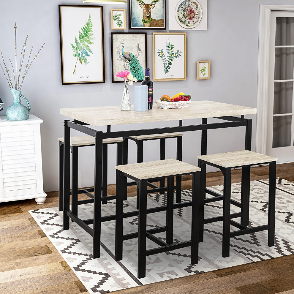 U_style counter height table with 4 chairs in beige/ black by La Spezia