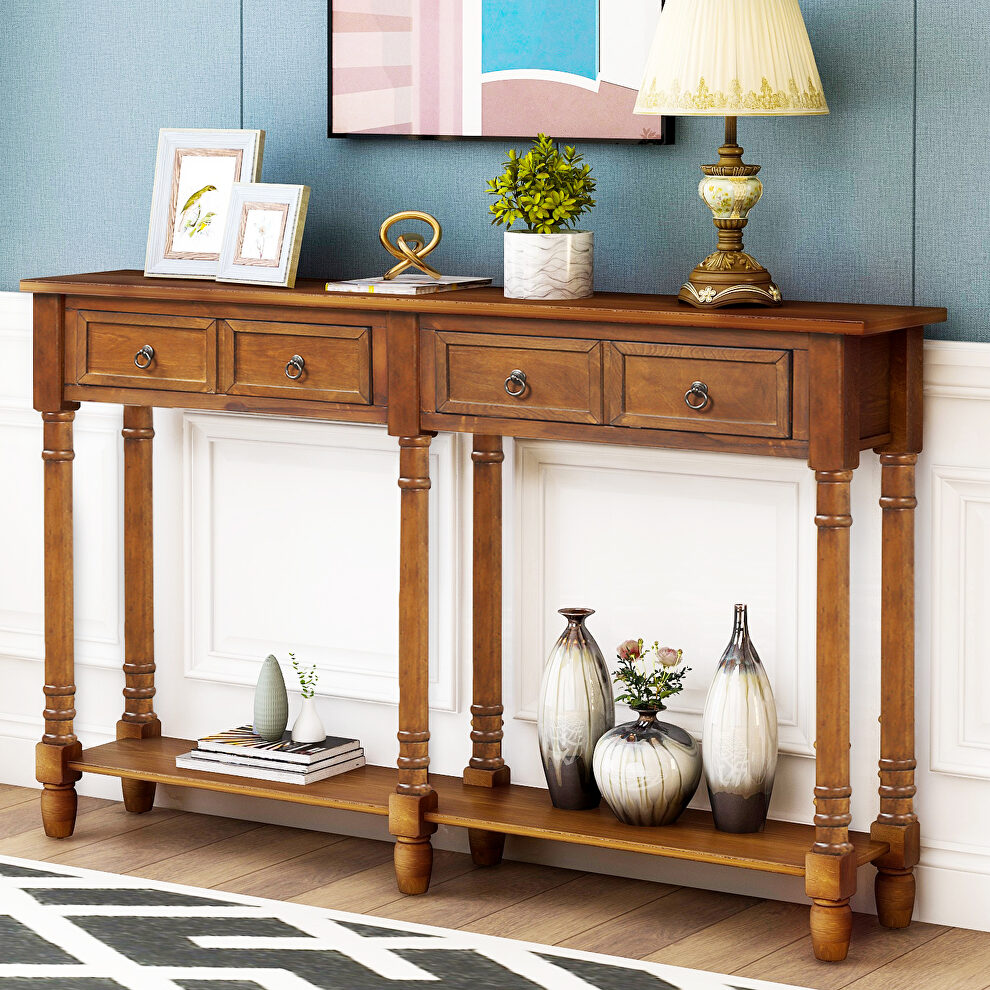 Antique walnut console table with drawers and long shelf rectangular by La Spezia