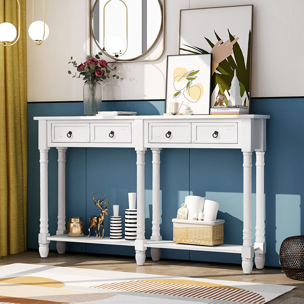 Antique white console table with drawers and long shelf rectangular by La Spezia