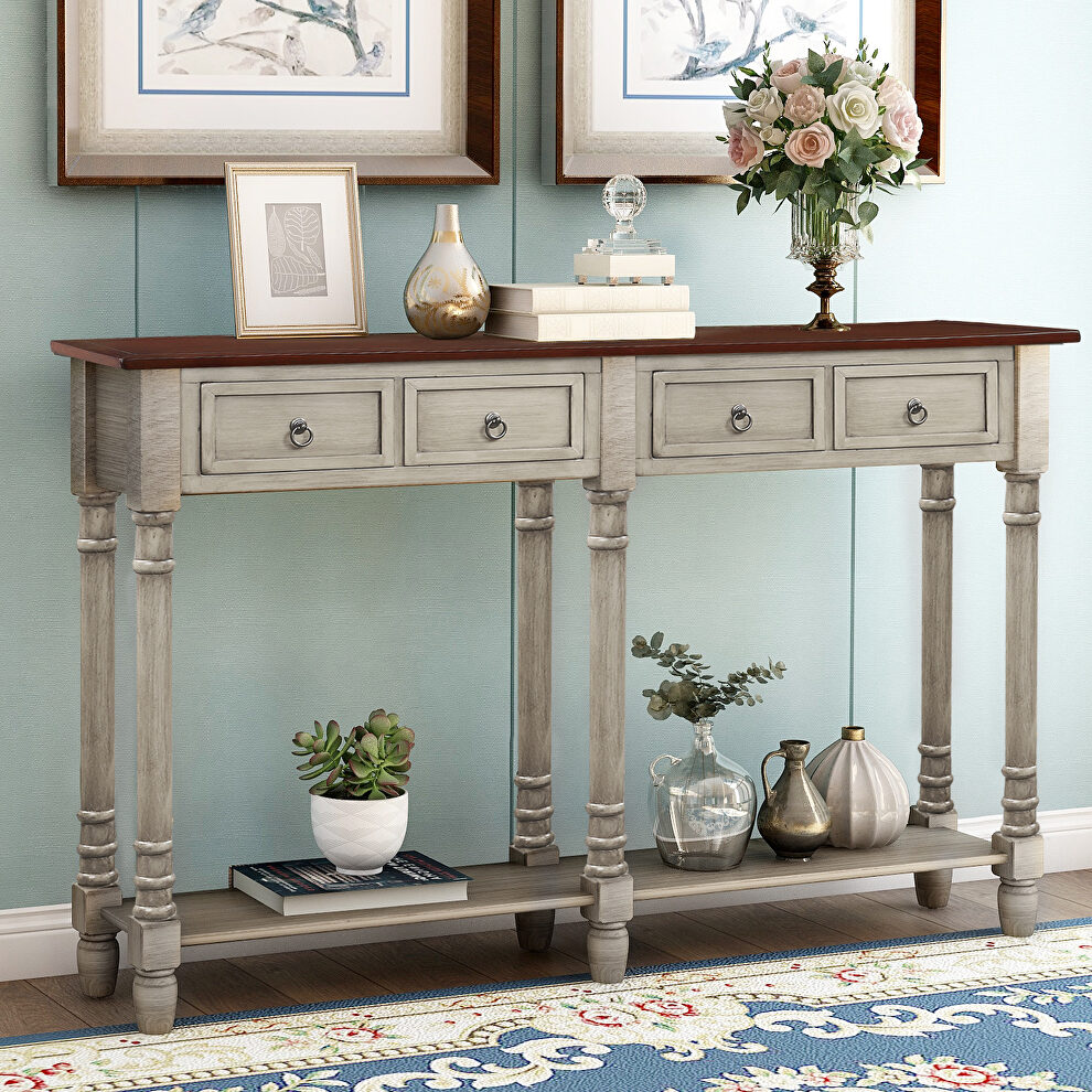 Antique gray console table with drawers and long shelf rectangular by La Spezia