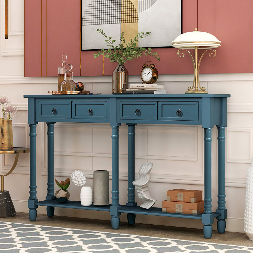 Antique navy console table with drawers and long shelf rectangular by La Spezia