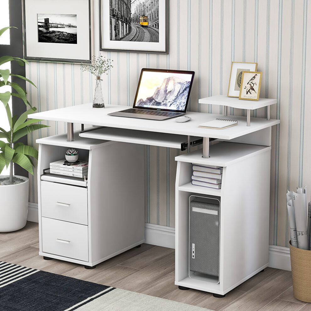 White home office computer desk with pull-out keyboard tray and drawers by La Spezia