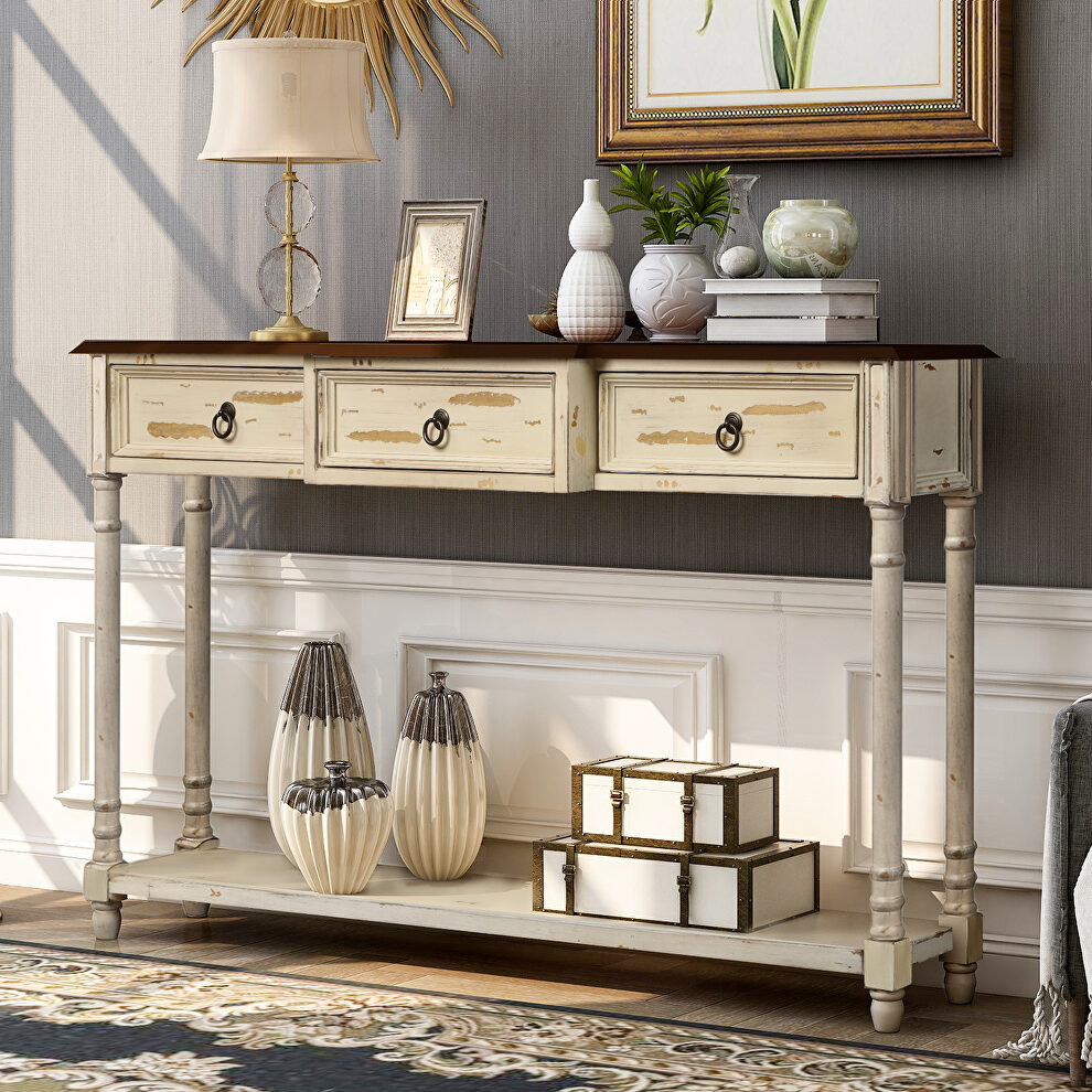 Beige console table with projecting drawers and long shelf by La Spezia