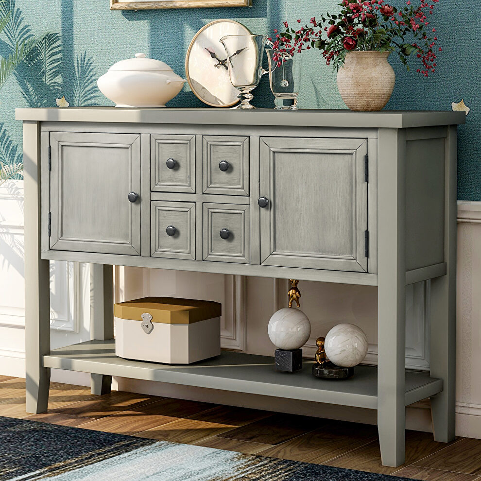 Antique gray cambridge series buffet sideboard console table with bottom shelf by La Spezia