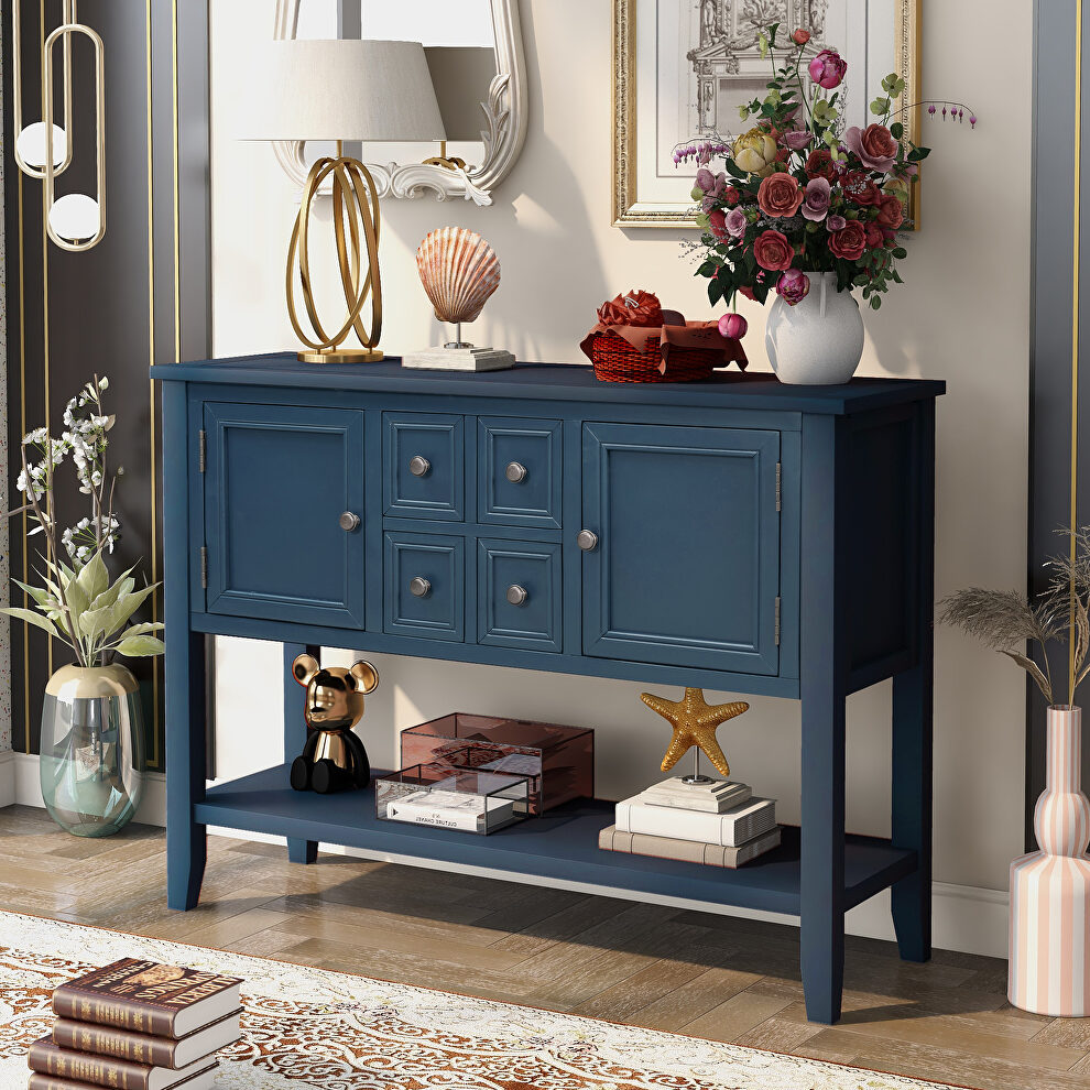 Light navy cambridge series buffet sideboard console table with bottom shelf by La Spezia
