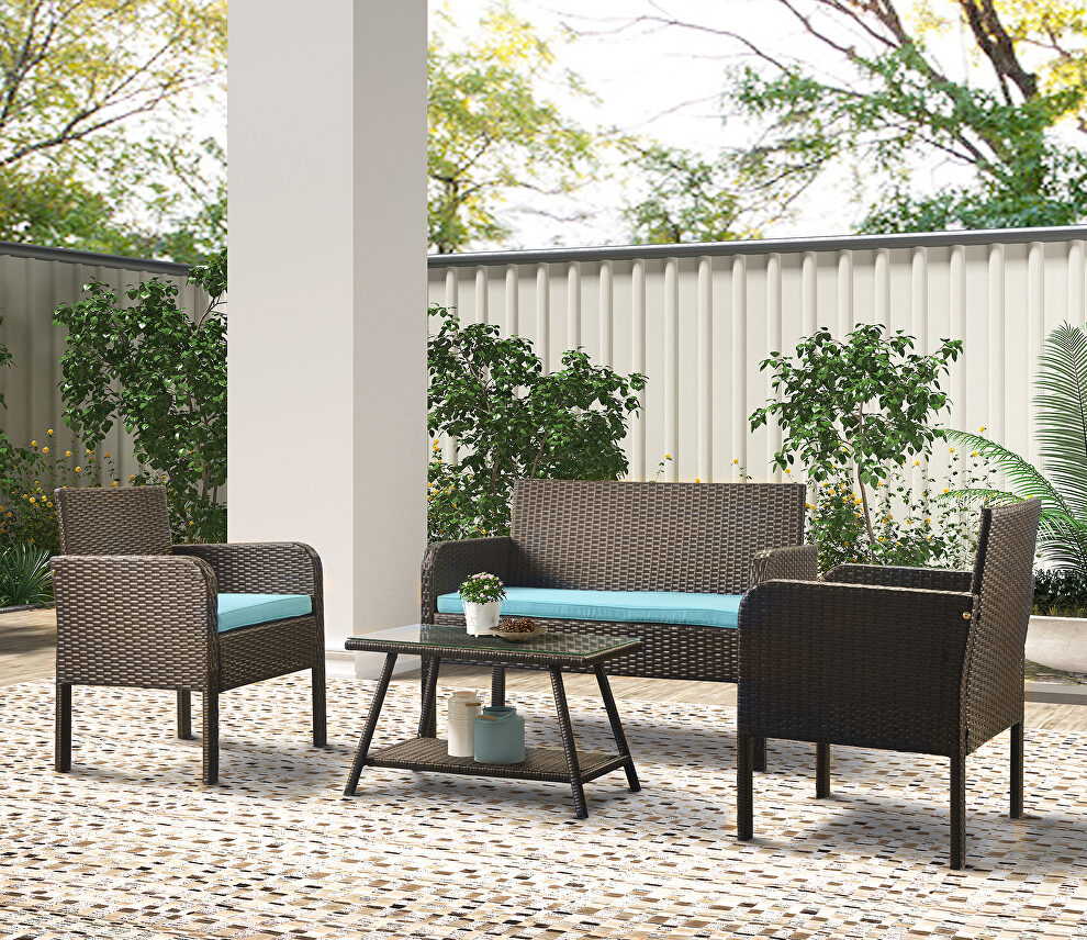 U-style 4 piece rattan sofa seating group with cushions by La Spezia