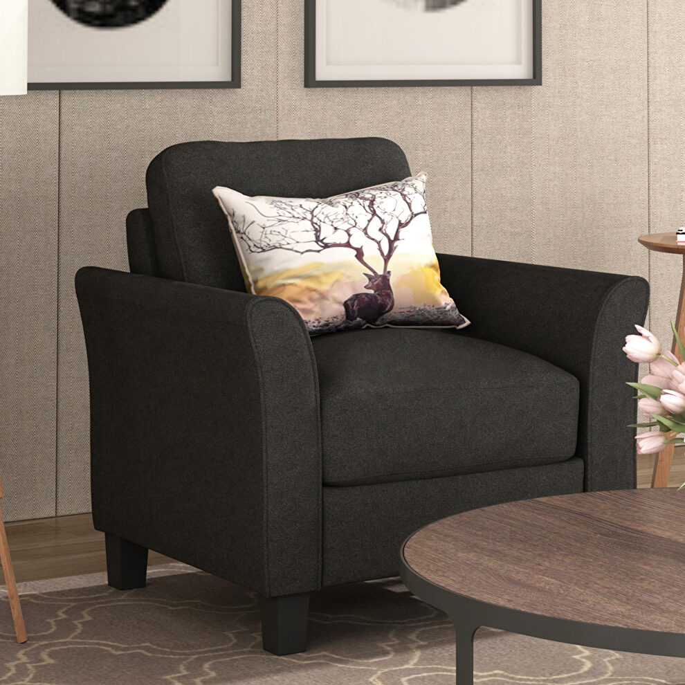Black soft linen fabric armrest chair by La Spezia