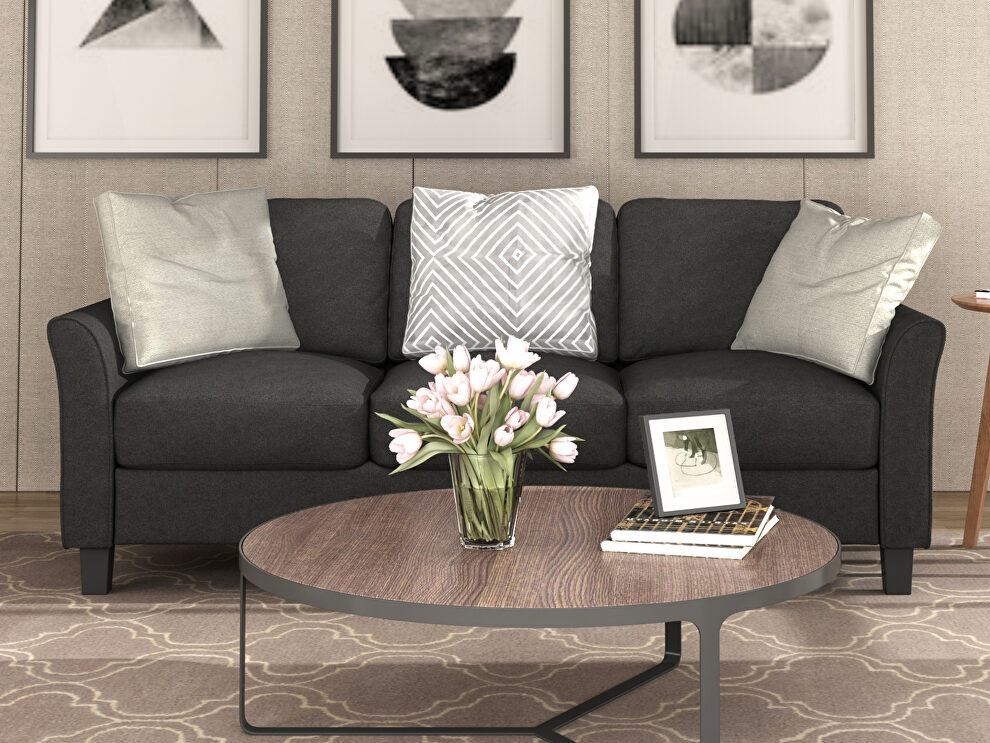 3-seat black linen fabric sofa by La Spezia