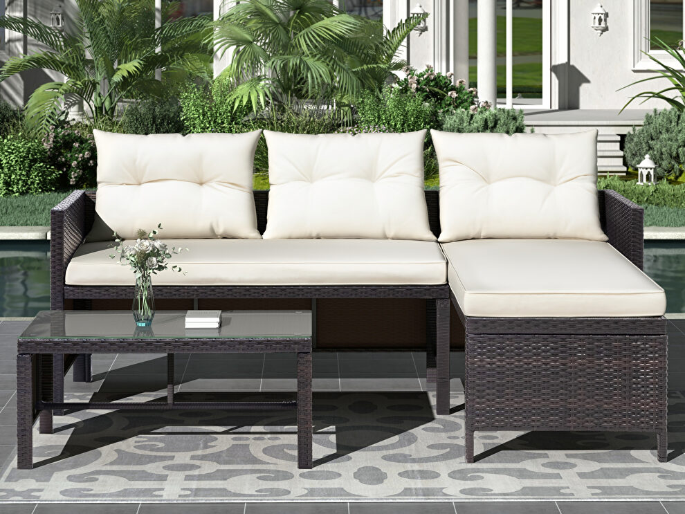 U-style 3 pcs outdoor rattan furniture sofa set with cushions by La Spezia