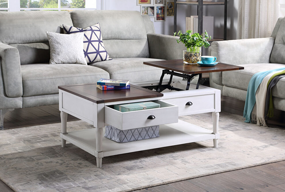 U_style white and brown wood lift top coffee table by La Spezia