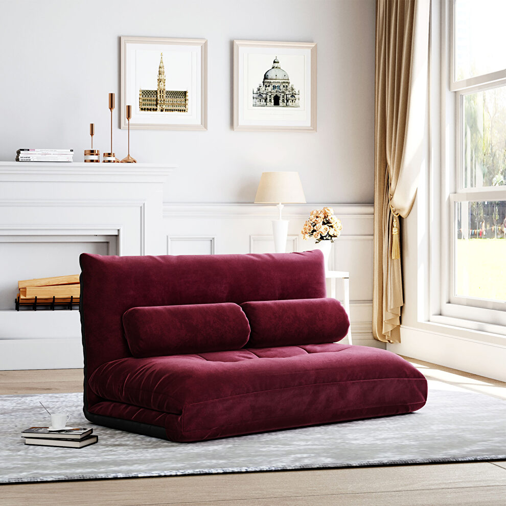 Burgundy fabric adjustable folding futon lounge sofa by La Spezia
