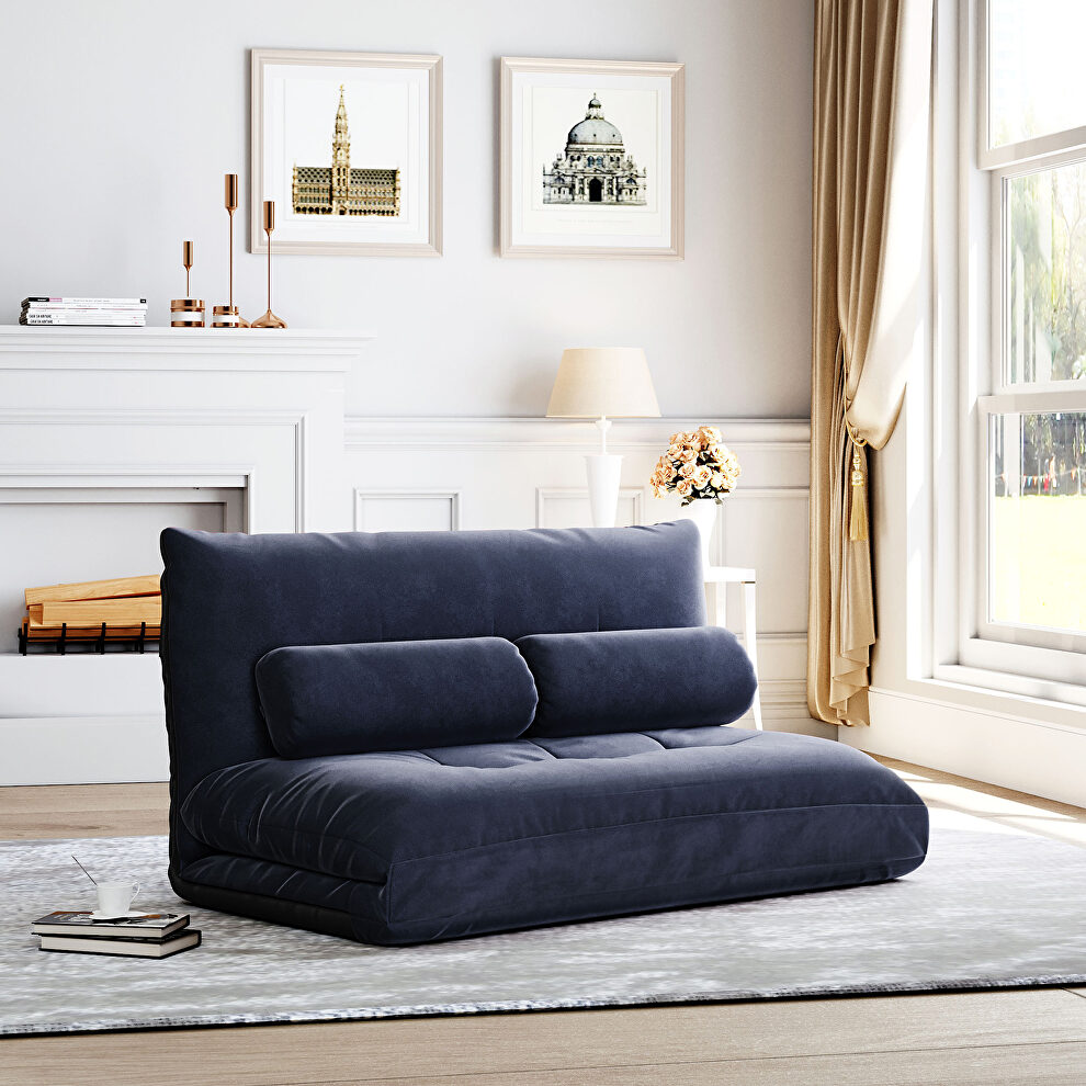 Antique navy fabric adjustable folding futon lounge sofa by La Spezia