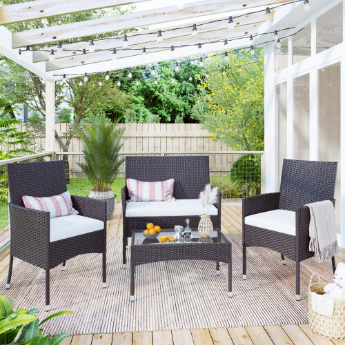 Brown garden rattan patio furniture 4 piece set by La Spezia