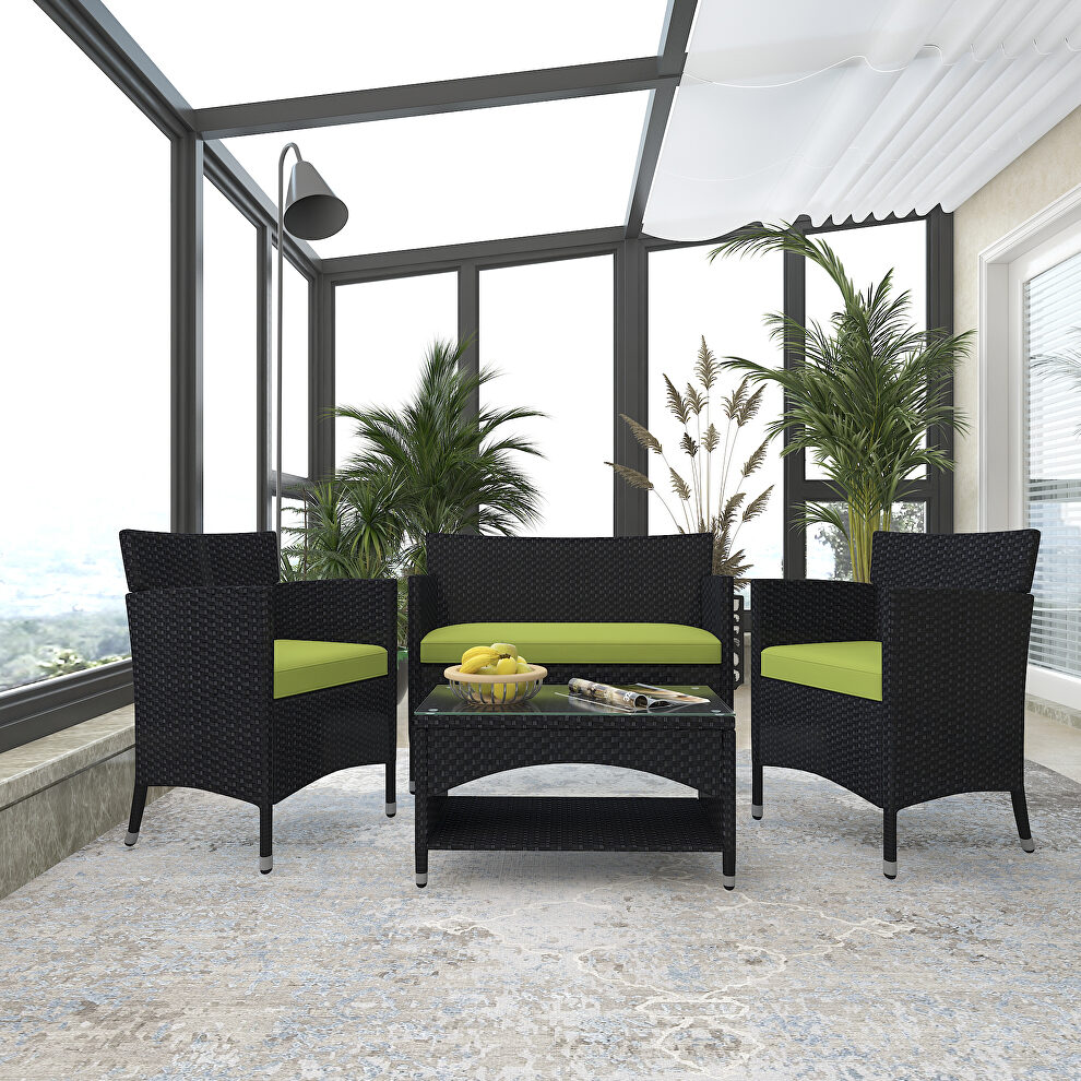 4 pcs patio furniture outdoor garden conversation wicker sofa set by La Spezia