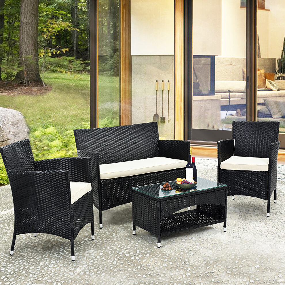 4 pcs patio furniture outdoor garden conversation wicker sofa set by La Spezia