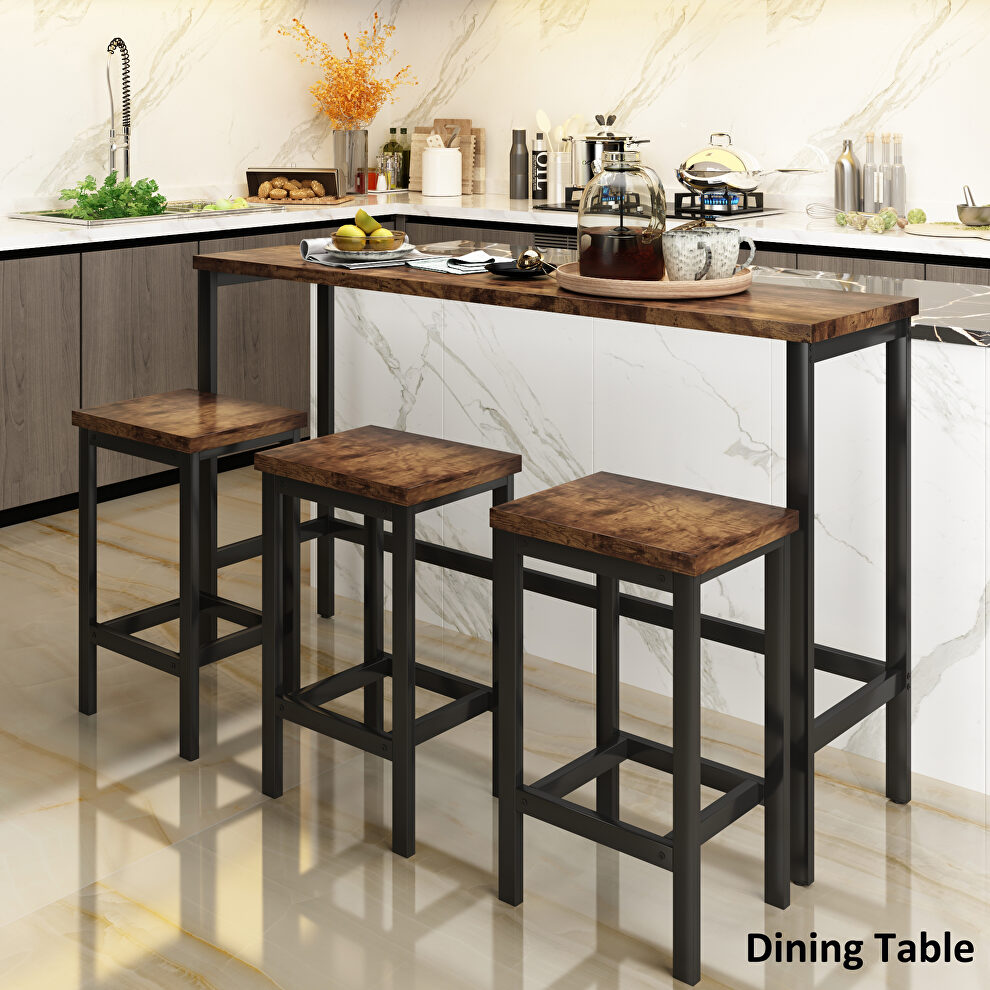 Counter height extra long dining table set with 3 stools in brown by La Spezia
