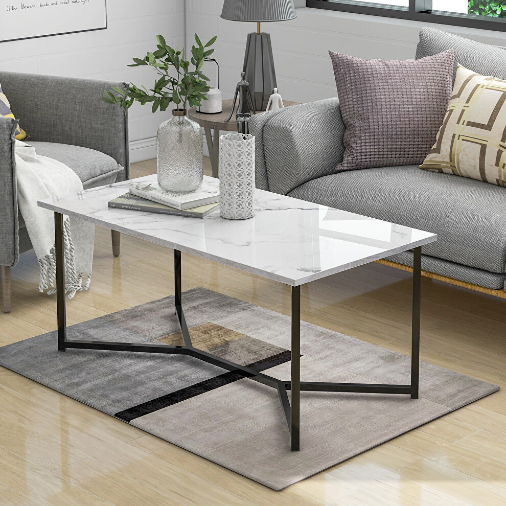 Marble finish top u_style modern rectangle wooden coffee table by La Spezia