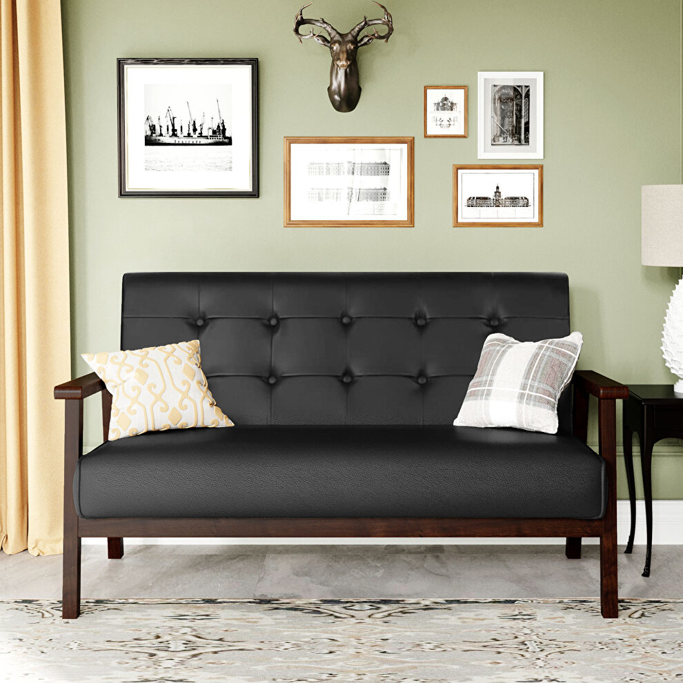 Modern solid loveseat sofa upholstered black pu leather 2-seat couch by La Spezia