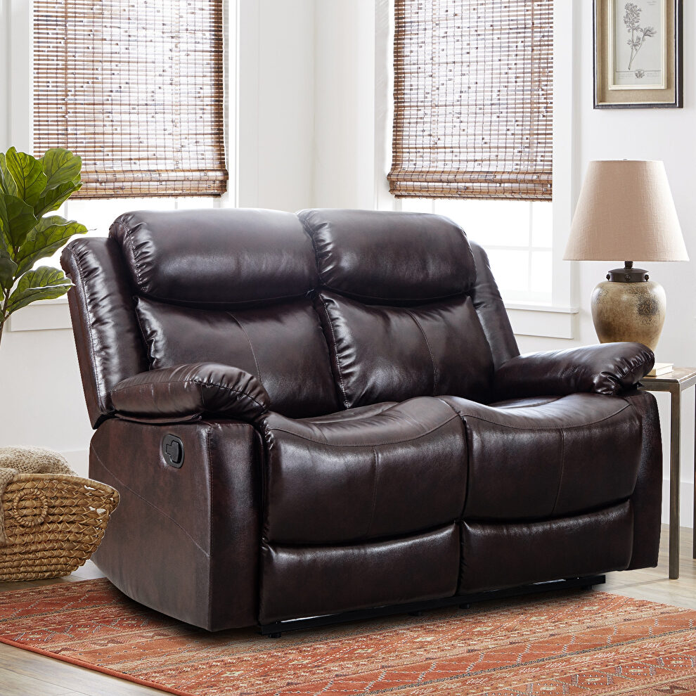 Brown pu leather manual recliner loveseat by La Spezia