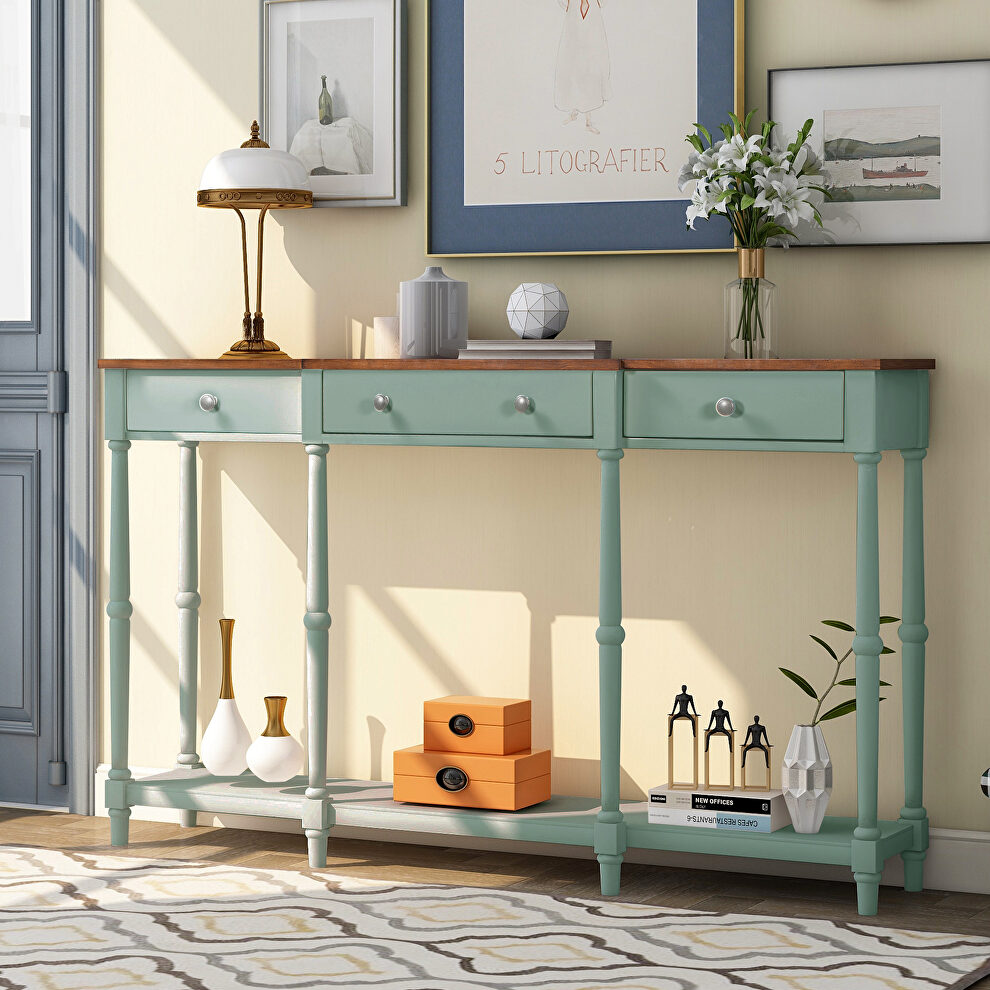 U_style solid green wood console table by La Spezia
