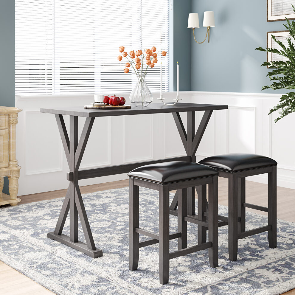 Gray finish/ black cushion 3-piece counter height wood kitchen dining table by La Spezia