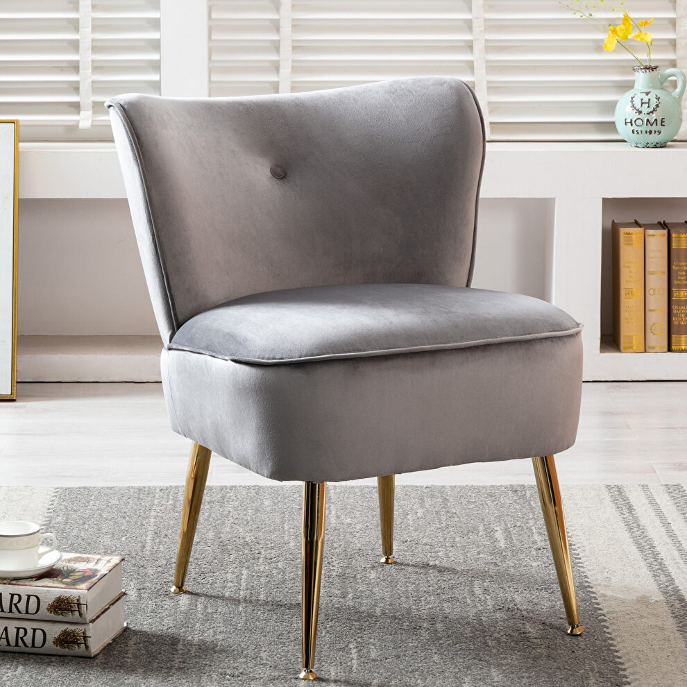 Accent living room side wingback chair gray velvet fabric by La Spezia
