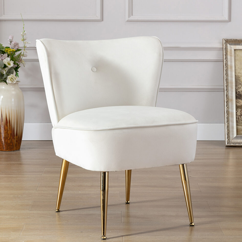 Accent living room side wingback chair ivory velvet fabric by La Spezia