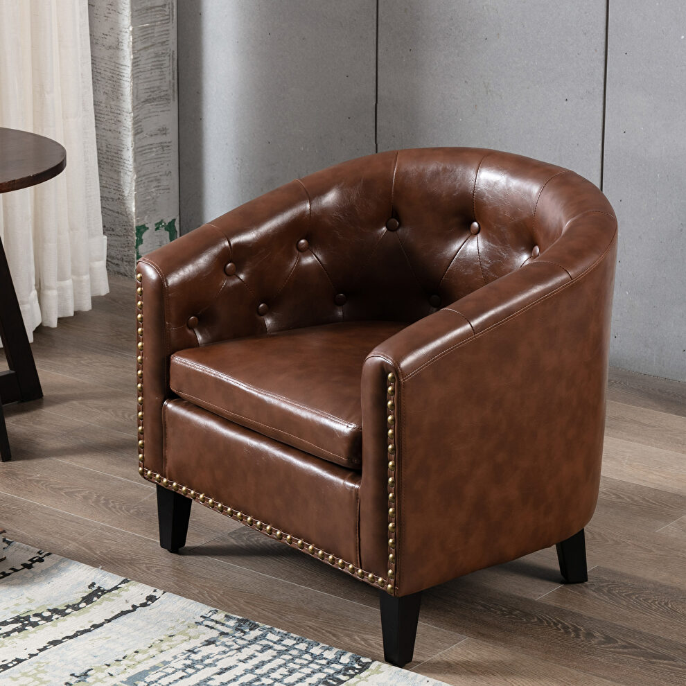 Dark brown pu leather tufted barrel chair by La Spezia