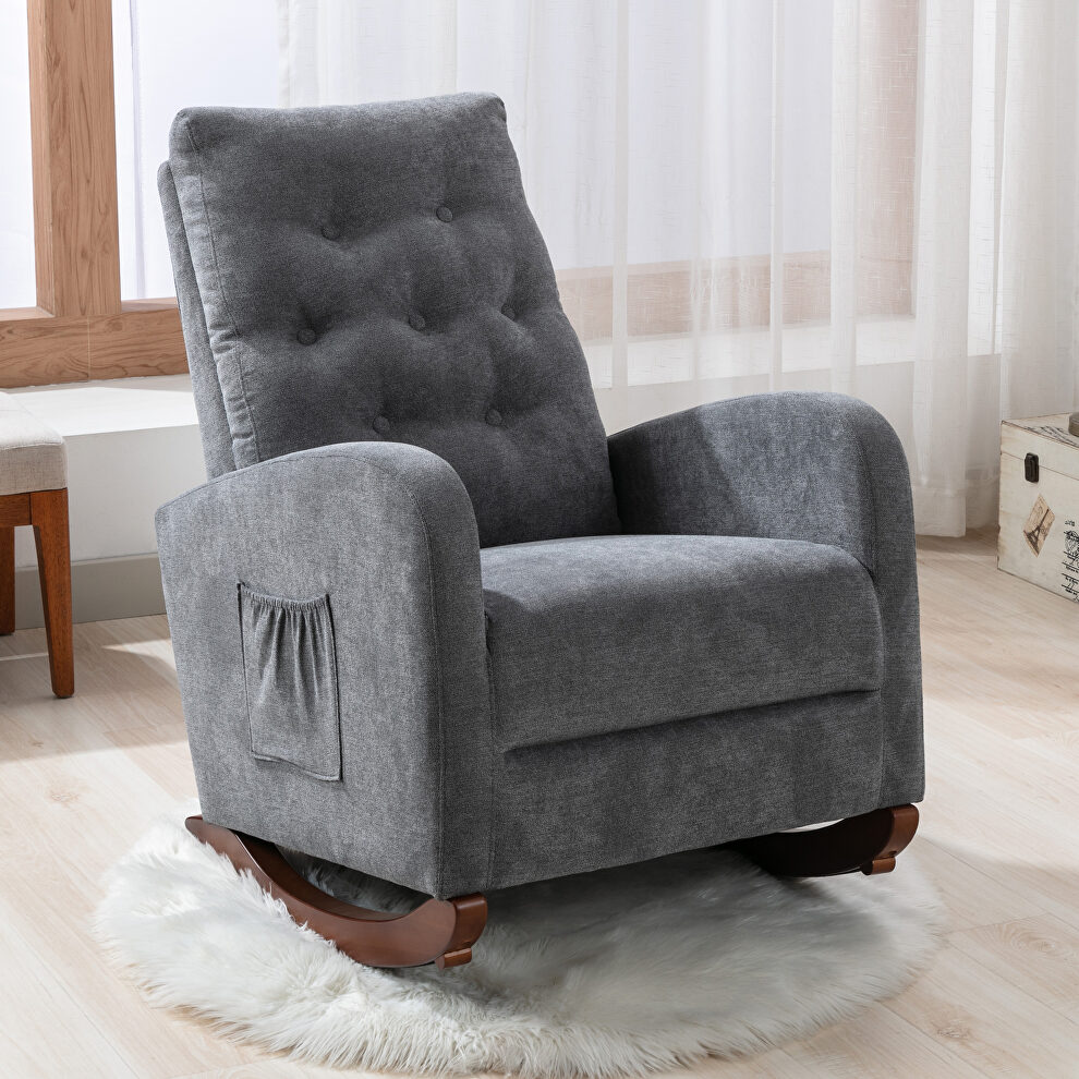 Dark gray fabric padded seat high back comfortable rocking chair by La Spezia