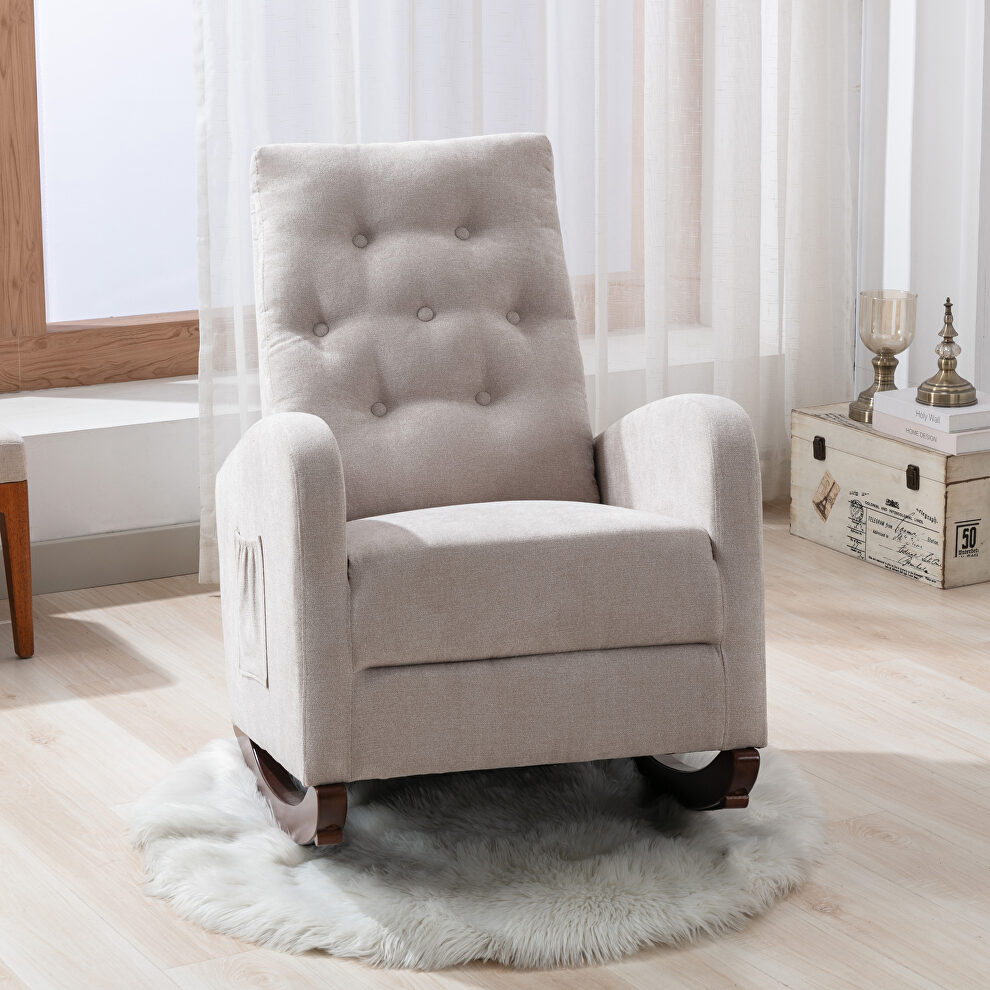 Tan fabric padded seat high back comfortable rocking chair by La Spezia