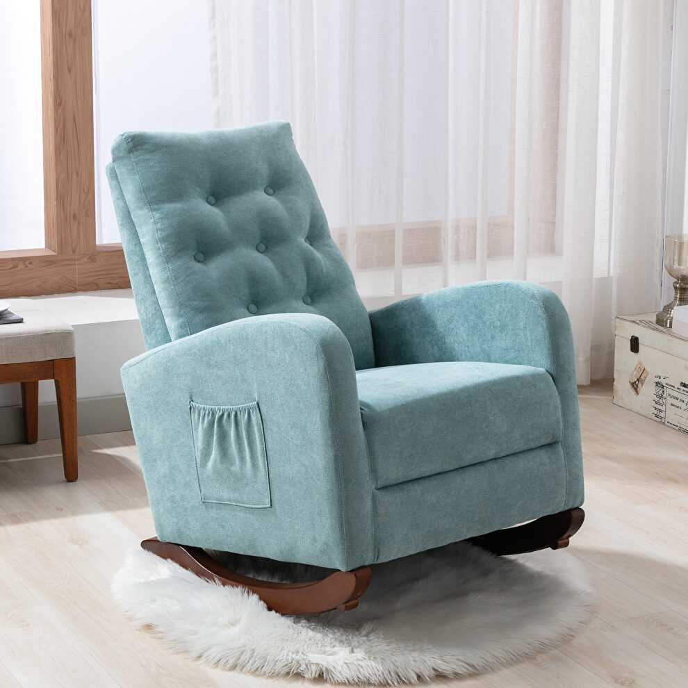 Mint green fabric padded seat high back comfortable rocking chair by La Spezia
