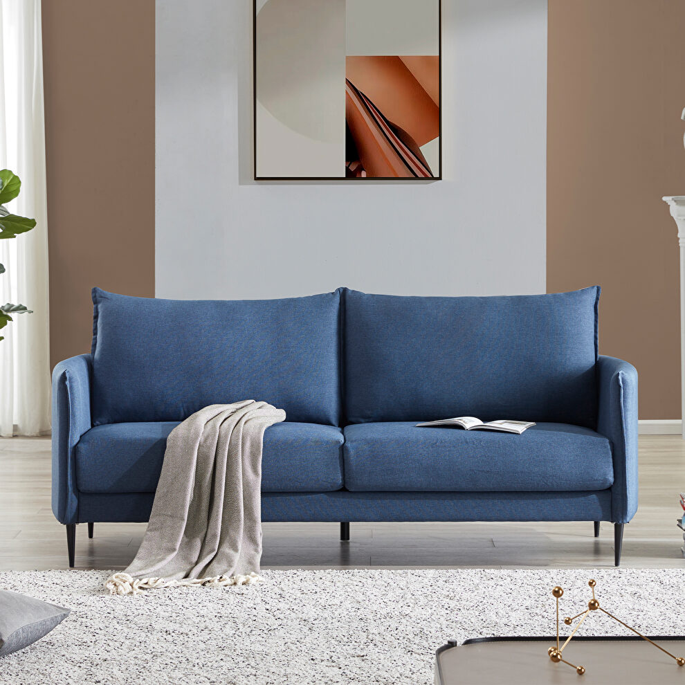 Modern design couch soft blue linen upholstery loveseat by La Spezia