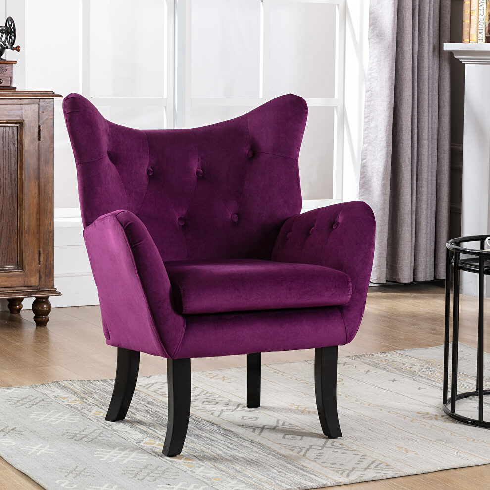 Purple velvet wingback modern tufted accent chair by La Spezia
