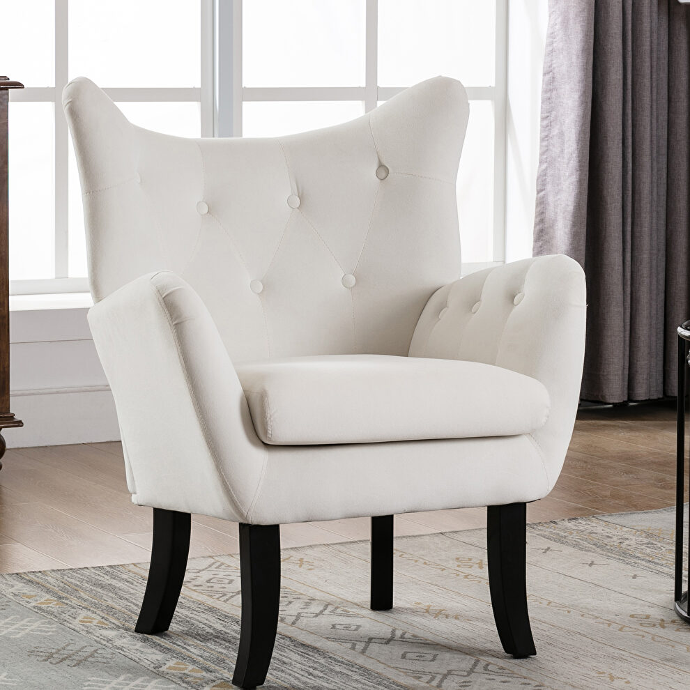 Beige velvet wingback modern tufted accent chair by La Spezia