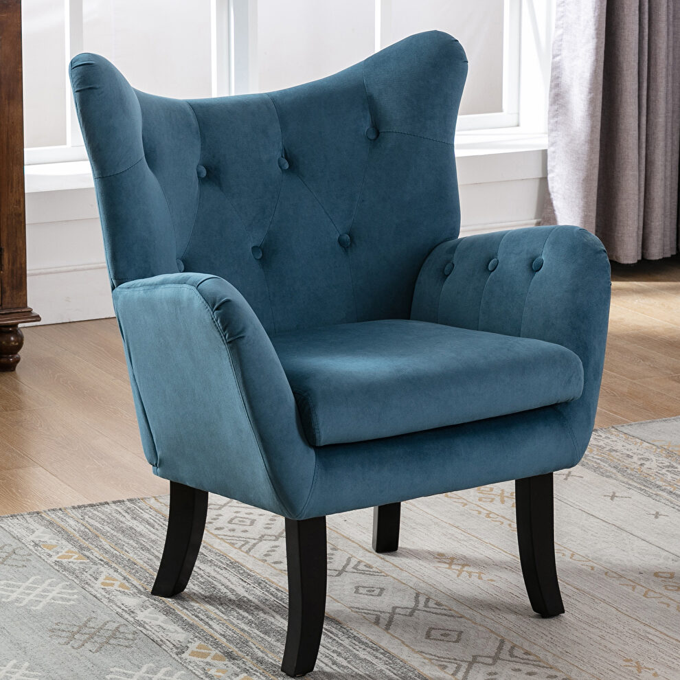 Teal blue velvet wingback modern tufted accent chair by La Spezia