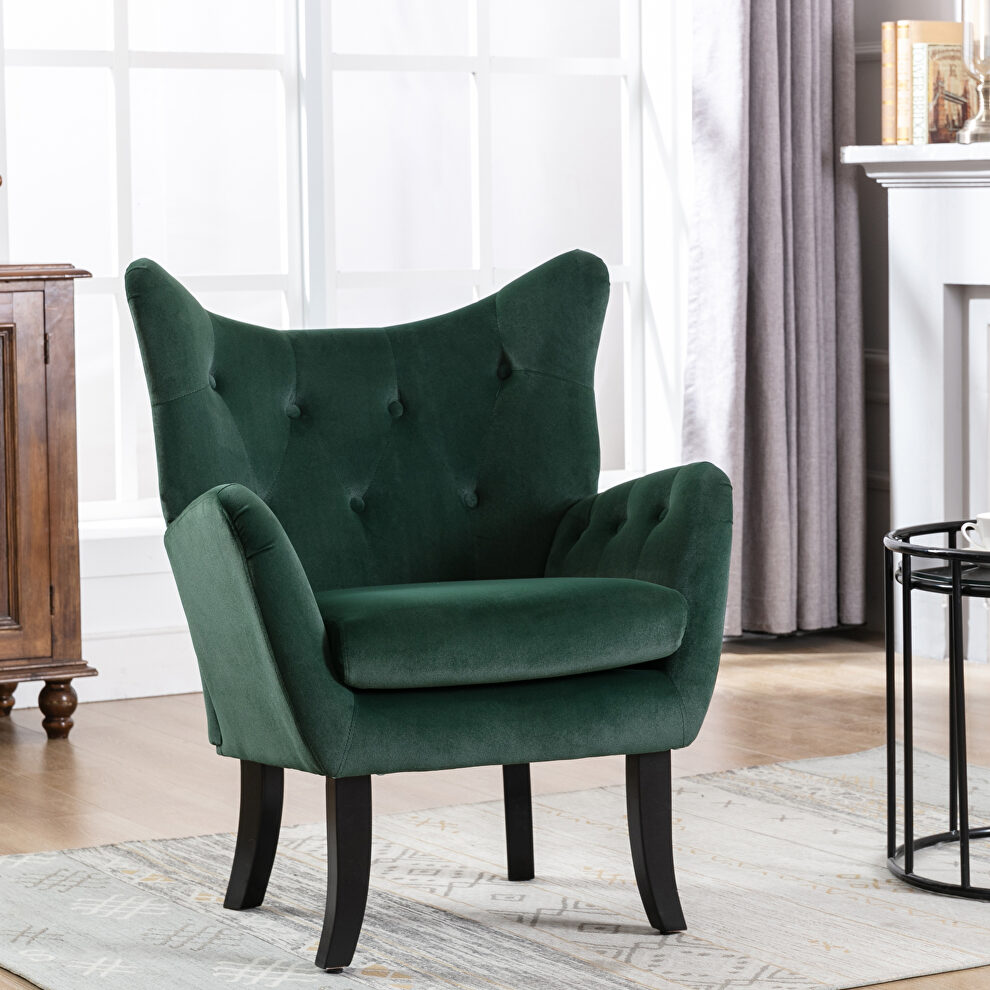 Green velvet wingback modern tufted accent chair by La Spezia