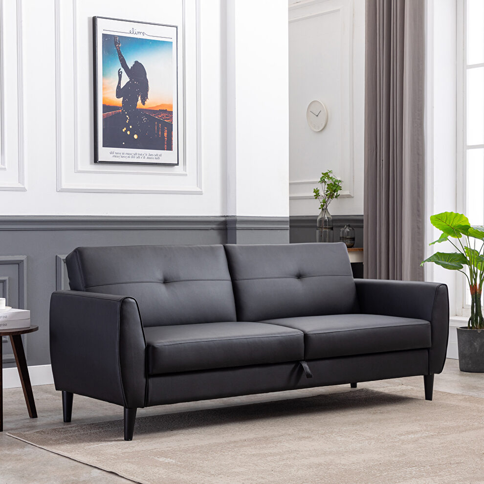 Black pu leather modern convertible futon sofa bed with storage box by La Spezia