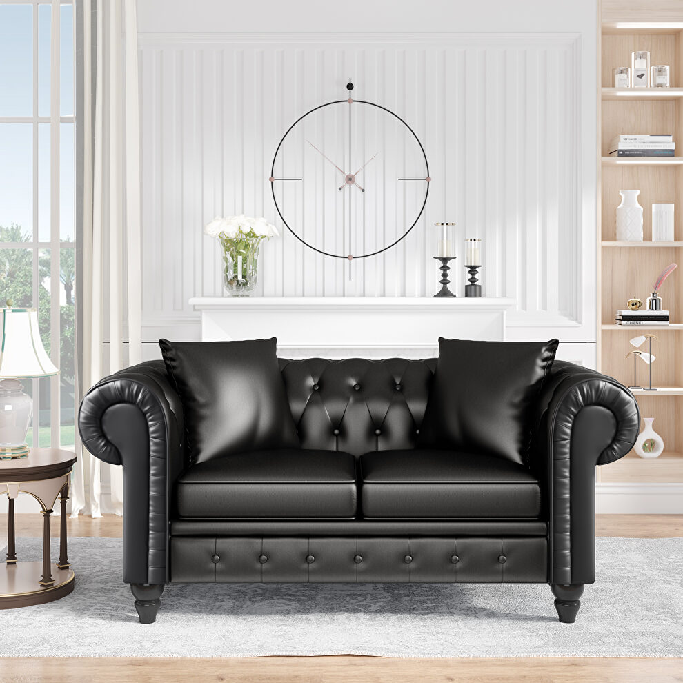 Black pu leather upholstery loveseat sofa deep button tufted by La Spezia