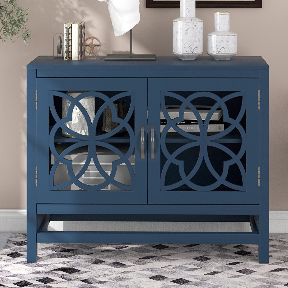 Navy blue wood accent buffet sideboard storage cabinet with doors and adjustable shelf by La Spezia