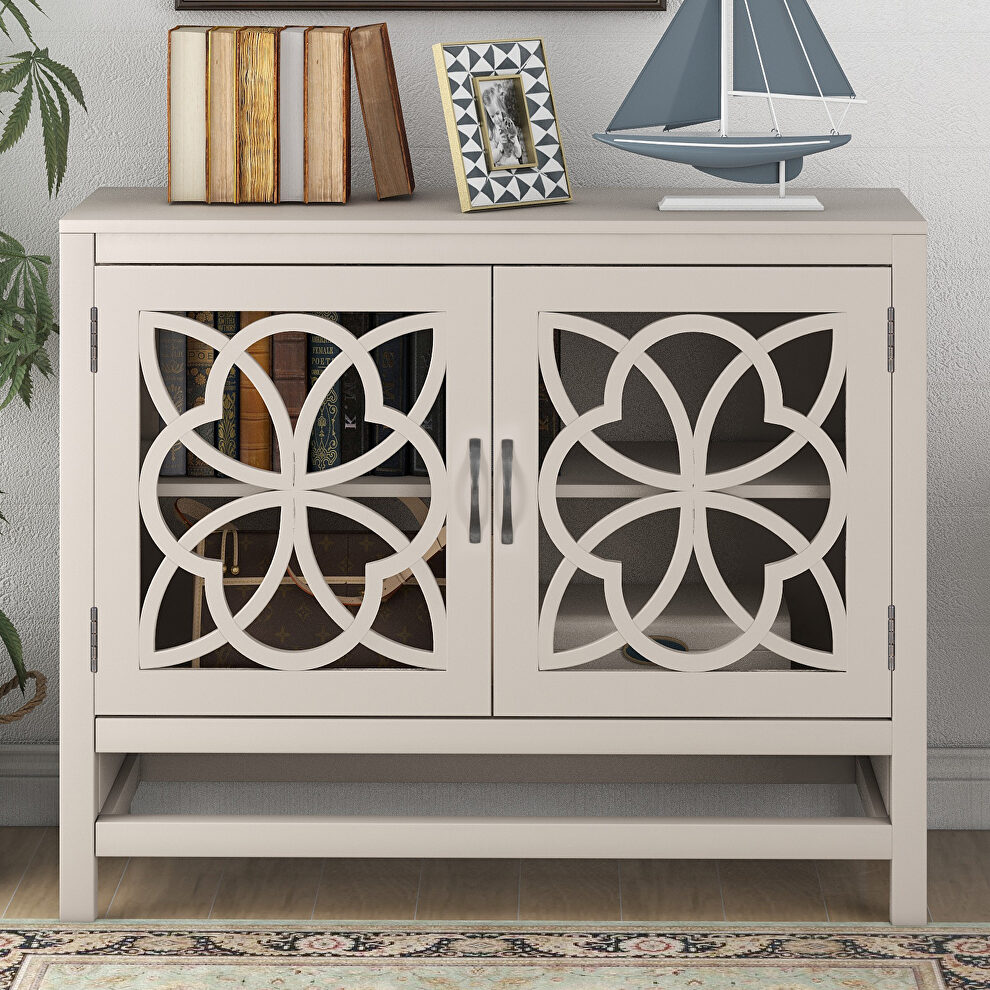 Cream white wood accent buffet sideboard storage cabinet with doors and adjustable shelf by La Spezia