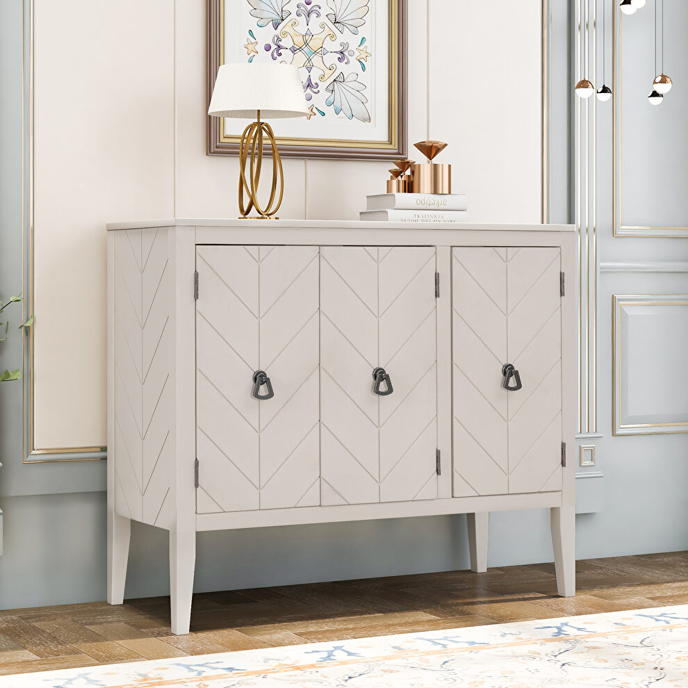Cream white modern accent storage wooden cabinet with adjustable shelf by La Spezia